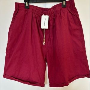 Boisouey Men's Linen Casual Classic Fit Short Summer Beach Shorts Wine Red 3XL